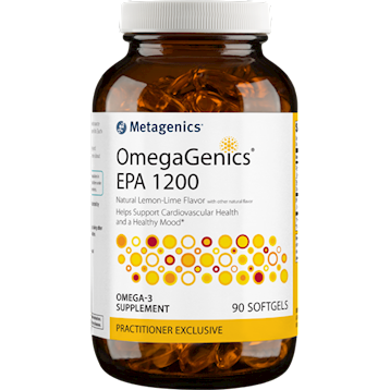 Helps Support Cardiovascular Health and a Healthy Mood*

OmegaGenics® EPA 1200 features a concentrated, purified source of omega-3 fatty acids from sustainably sourced, cold-water fish. Each softgel provides a total of 1,200 mg of EPA.

All OmegaGenics formulas are tested for purity and quality and stabilized with antioxidants to maintain freshness.