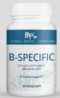 B-Specific formulation contains a unique and complete blend of water-soluble B vitamins, B1, B2, B3, B5, B6, and biotin. These vitamins are not synthesized by the body and must be supplied by the diet or produced by the microbiome. The B Complex is required for the metabolism of proteins, fats, and carbohydrates. This complex also catalyzes various chain reactions by acting as coenzymes for the release of energy and has been demonstrated in clinical trials to help aid in stress management. This formulation 