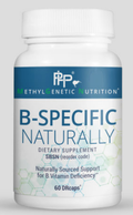 B-Specific Naturally formulation contains a unique and complete blend of Orgen-B’s water-soluble B vitamins: thiamin, riboflavin, niacin, pyridoxine, folate, and pantothenic acid. These vitamins are not synthesized by the body and must be supplied by the diet or produced by the microbiome. The B Complex is required for the metabolism of proteins, fats, and carbohydrates. This complex also catalyzes enzymatic chain reactions by acting as coenzymes for the release of energy and has been demonstrated in clinic